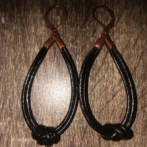 HANDMADE!! Black Leather Hoop Earrings